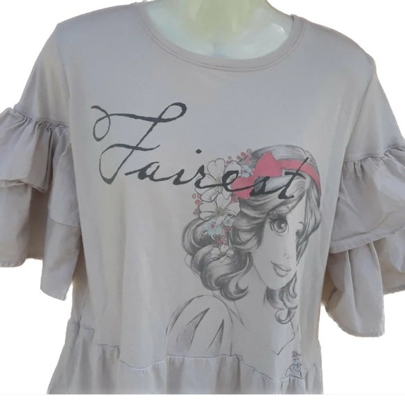 2X Disney Parks Exclusive Snow White Fairest Peplum Ruffled Sleeves T Shirt Top - Picture 4 of 5